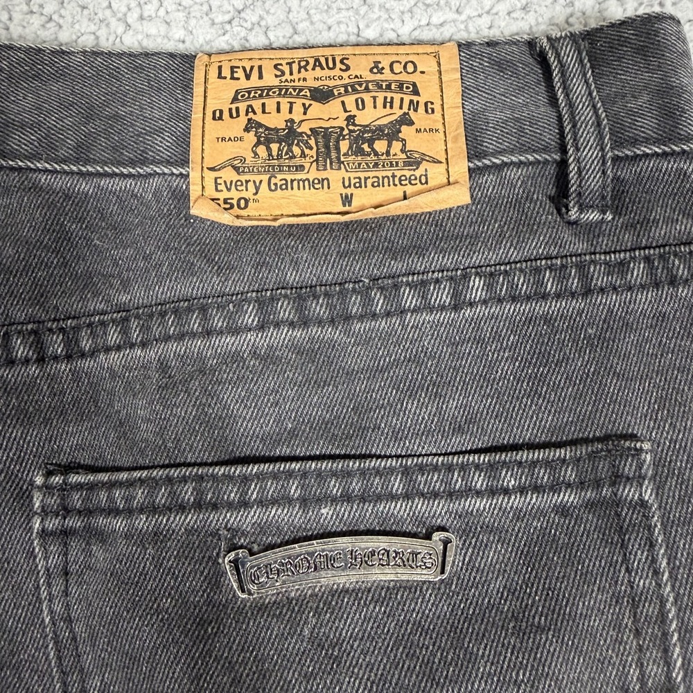 Chrome Hearts Style Jeans Mens 34x30 Black Straight Fit Denim Cross Preppy Logo